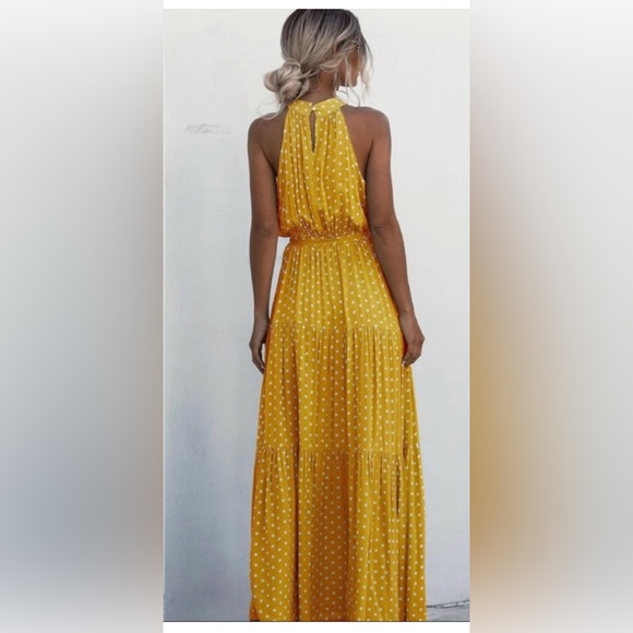 SOLD Boho Maxi Dress, Halter Dress, Belted, Polka Dots Pattern - Beautiful - Picture 2 of 6